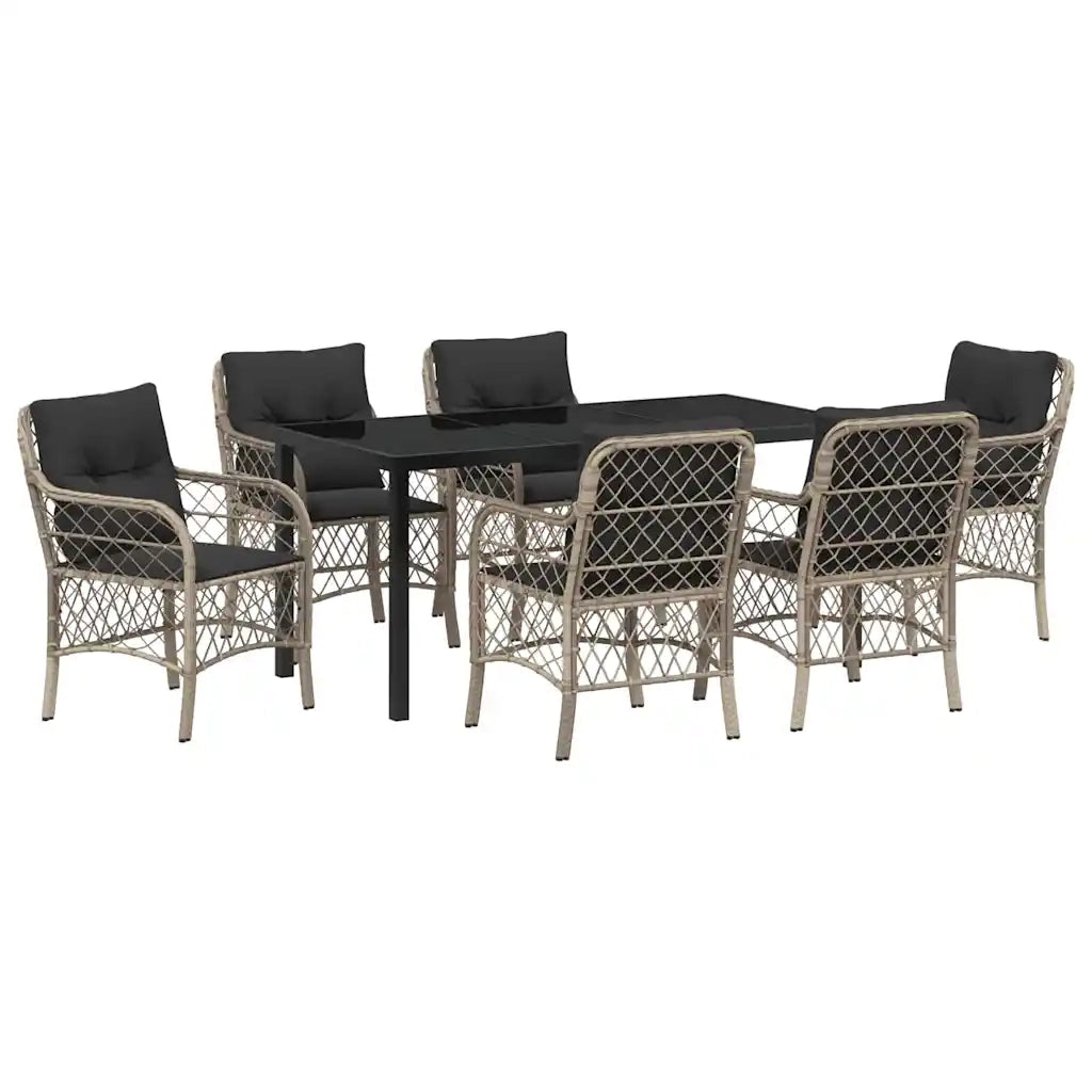 Set da Pranzo per Giardino 7 pcs Grigio chiaro polyrattan