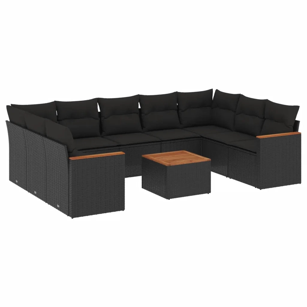 Set Divani da Giardino 10pz con Cuscini in Polyrattan Nero 3258681