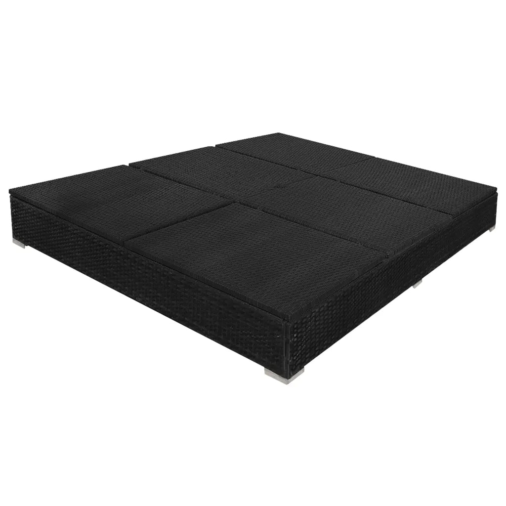 Lettino Prendisole con Ombrellone in Polyrattan Nero 42950