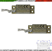 Sensori Magnetici da Esterno in Zama Con Alette di Fissaggio 2 Pezzi Contatto Reed NC Ampolla Sottovuoto Sensibilità Magnetica 10 mm Tensione Max 30 V 10 W Carico Resistivo 4 Fili 2 NC e 2 Tamper IP65