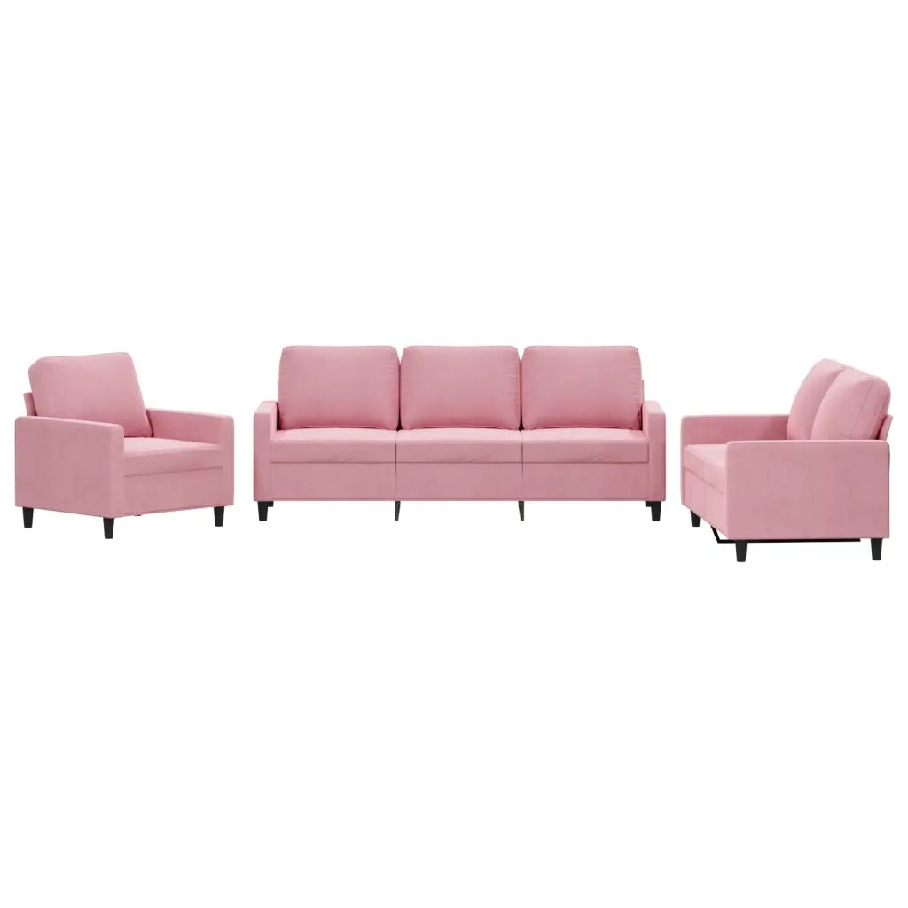 Set di Divani 3 pz con Cuscini rosa in Velluto