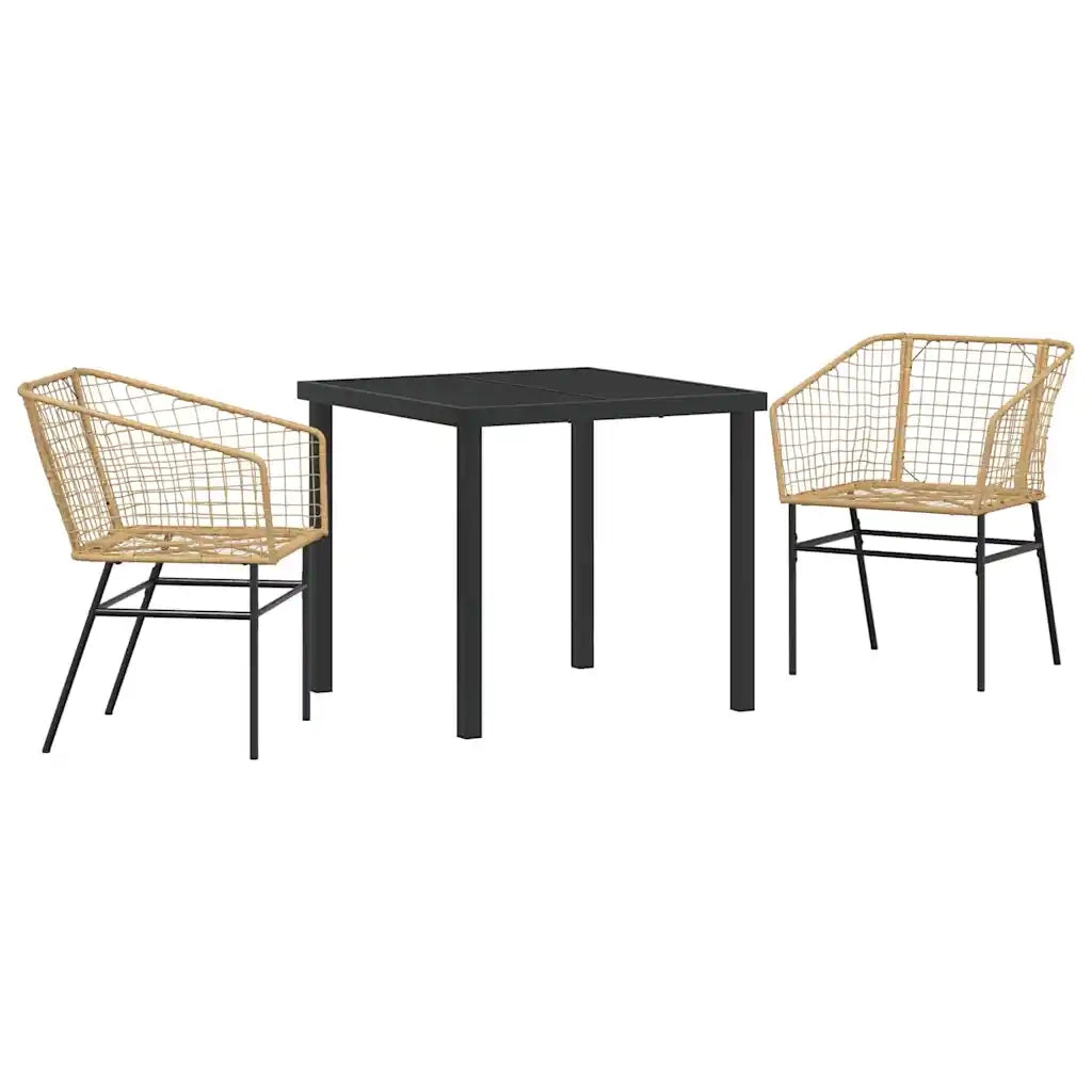 Set da Pranzo per Giardino 3 pcs Marrone polyrattan