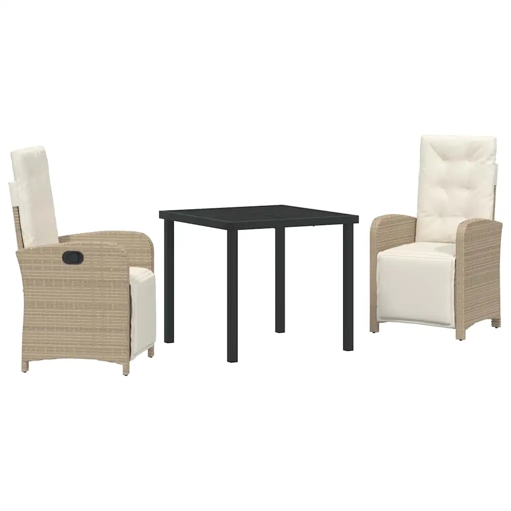 Set da Pranzo per Giardino con cuscino 3 pcs Beige polyrattan