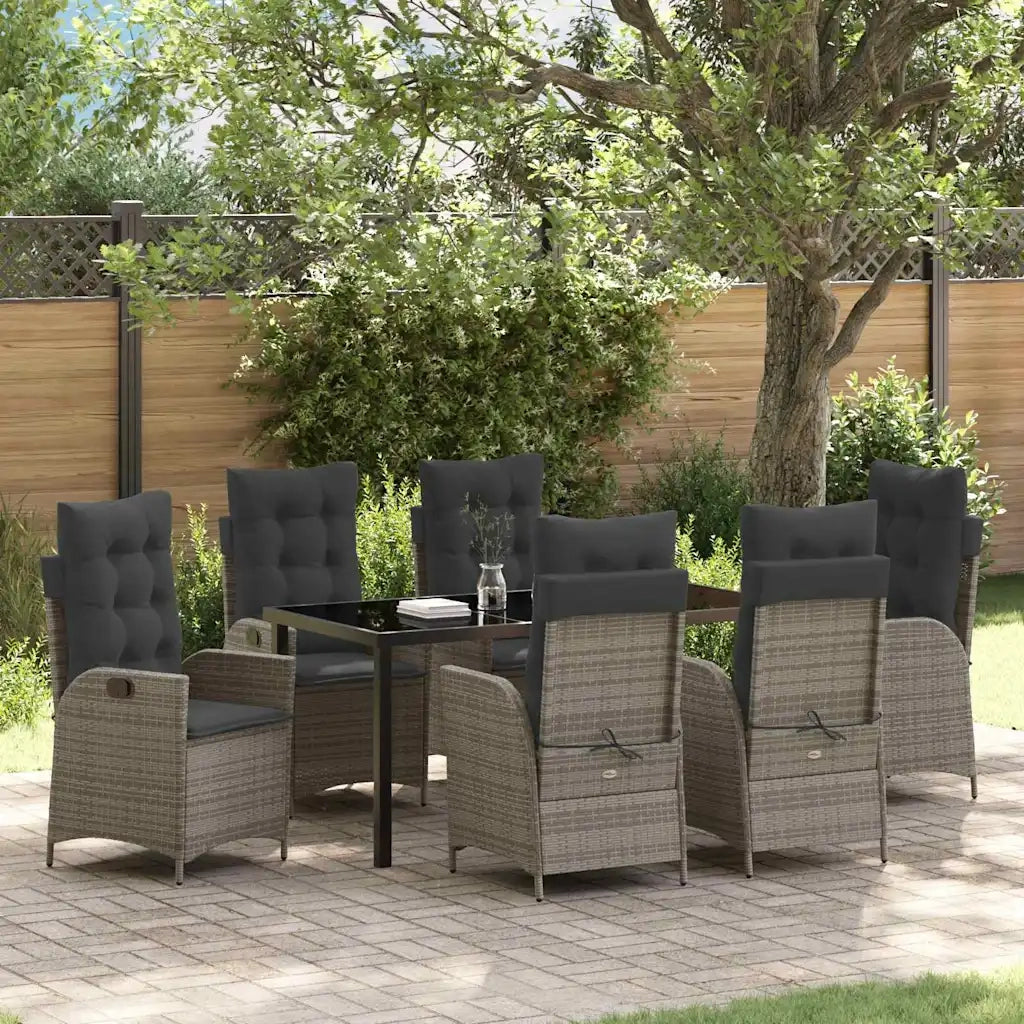Set da Pranzo per Giardino con cuscino 7 pcs Grigio polyrattan