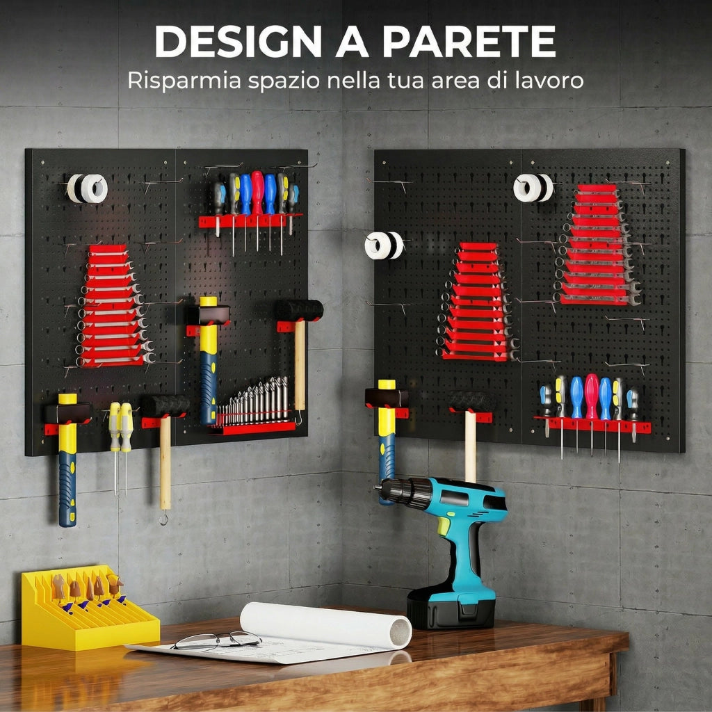 Pannelli Porta Attrezzi da Parete ¨C Minimal ¨C Acciaio, Nero e Rosso