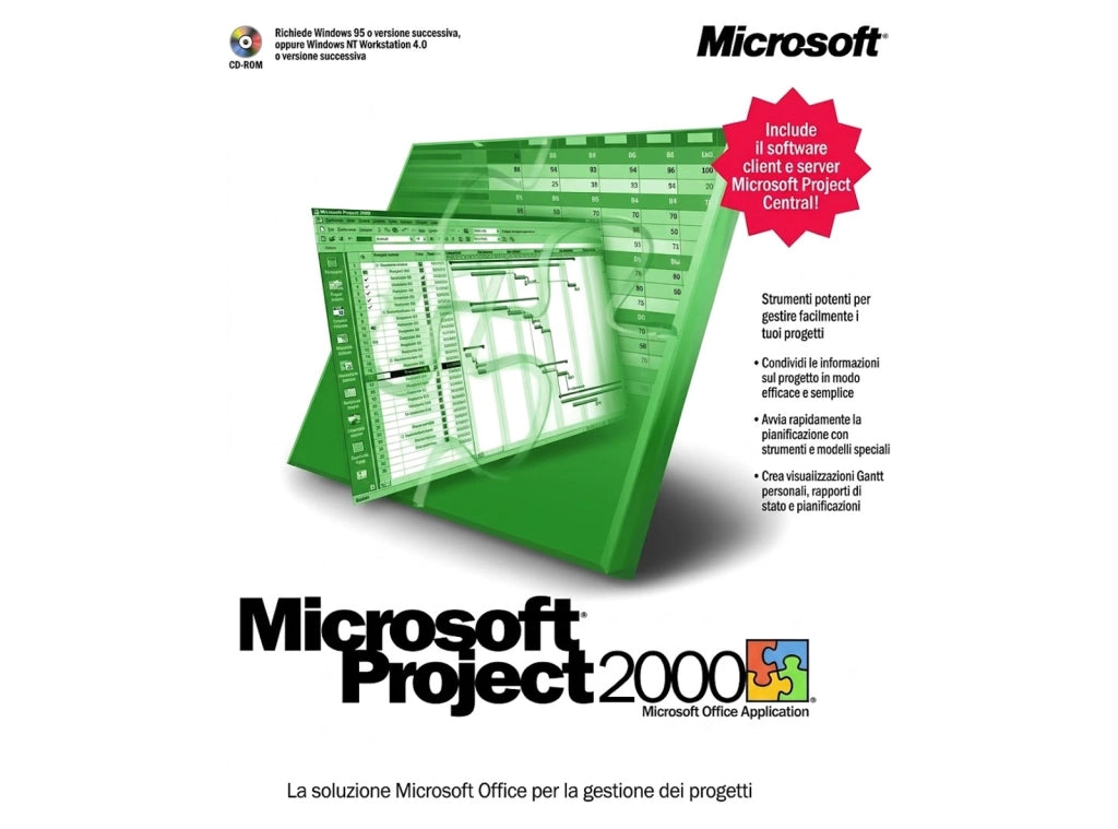 Microsoft Project 2000 Box Italiana con CD e Serial Key per Windows 95 98 XP 2000 - Usato