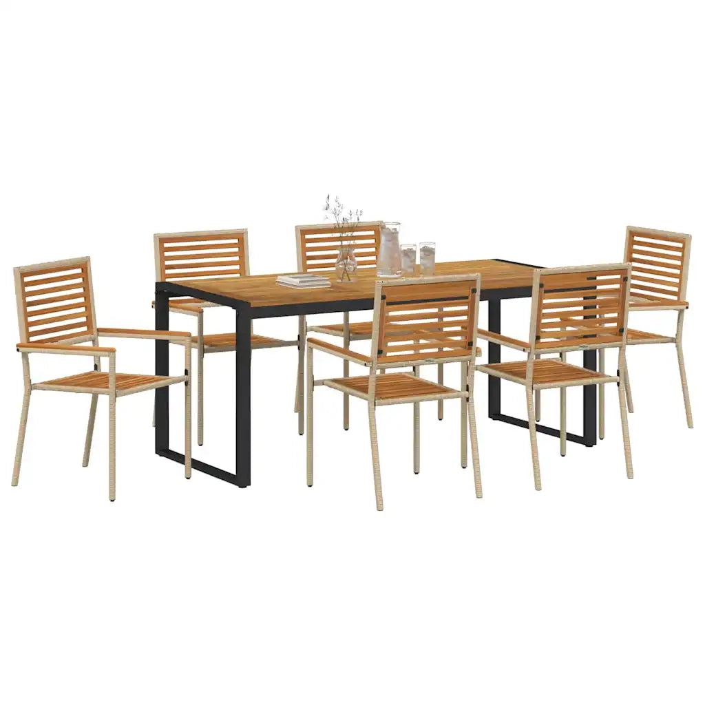 Set da Pranzo per Giardino 7 pcs Beige e Marrone polyrattan
