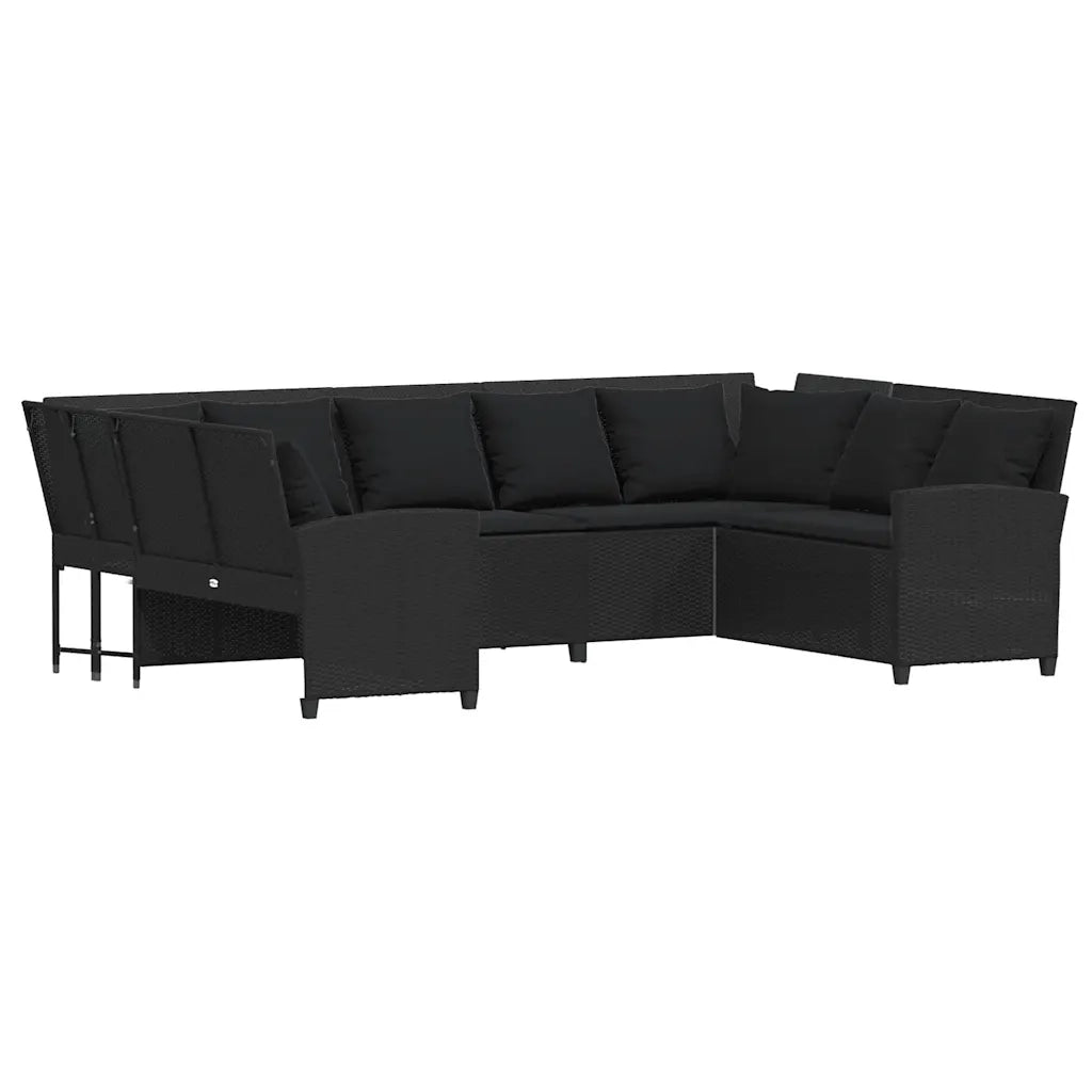 Divano da Giardino con Cuscini in Polyrattan Nero