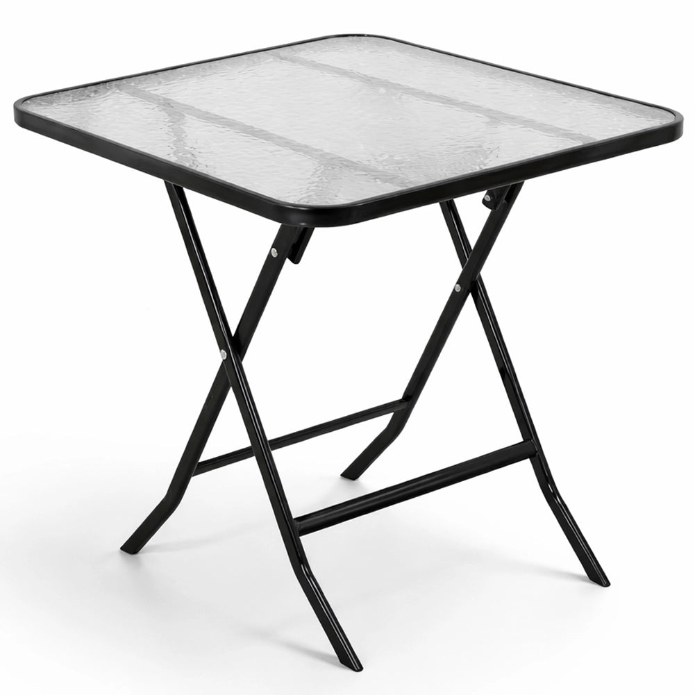 Tavolino Pieghevole Quadrato con Struttura Nera Tavolo Piano in Vetro 60x60x71cm