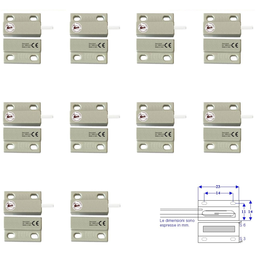 10 MICROCONTATTI MAGNETICI NC A MATTONCINO DA ESTERNO Securvera ST-100XMCFEPB