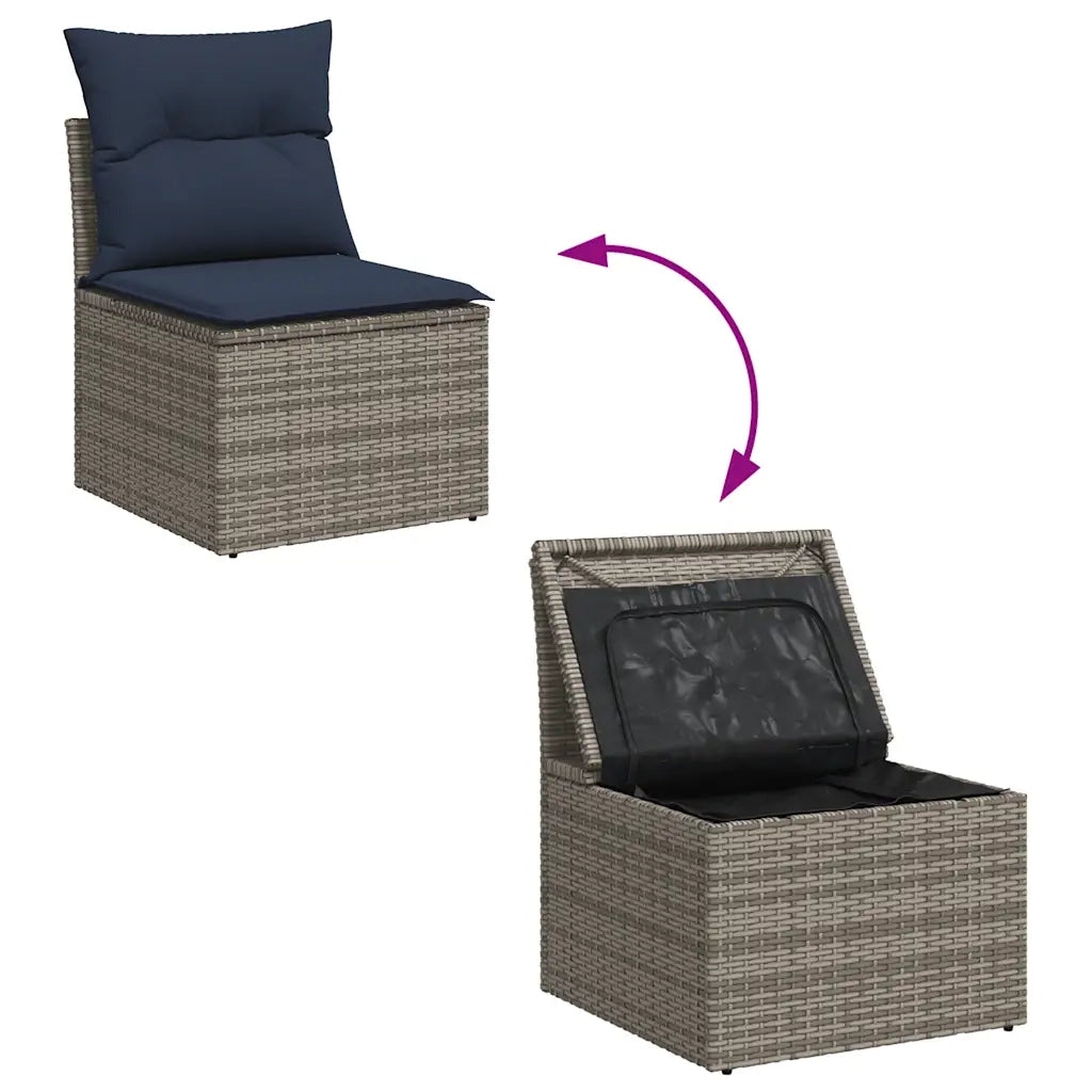 Set Divano da Giardino 5 pz con Cuscini-Sofa da Giardino-Divanetto da esterno Grigio in Polyrattan 387923