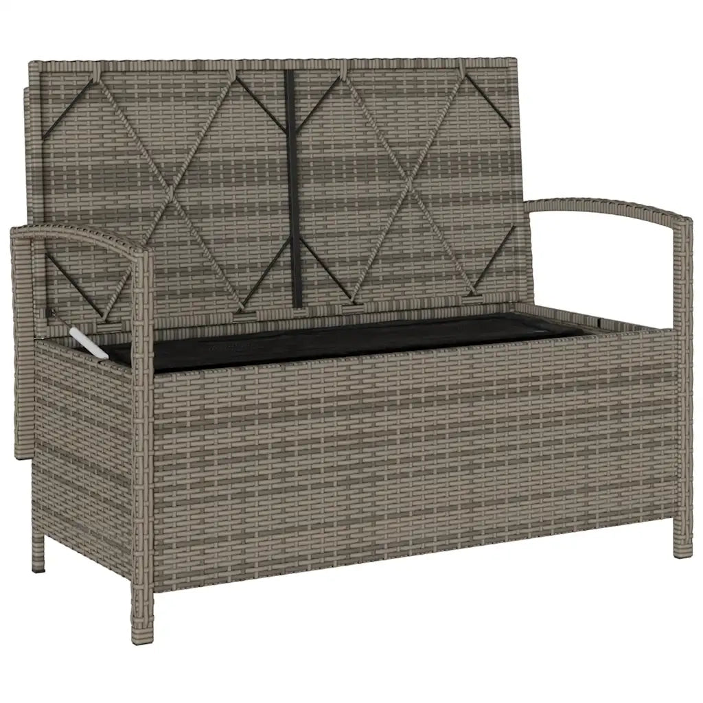 Panchina Portaoggetti da Giardino | Panca da Giardino con Cuscino Grigio in Polyrattan