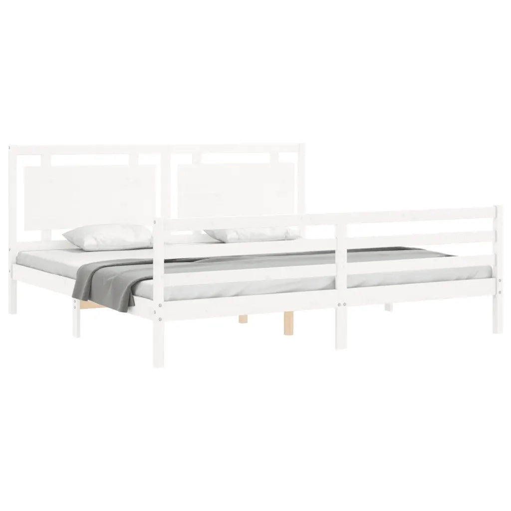 Letto matrimoniale | Letto per adulti | Giroletto con Testiera Bianco 200x200 cm in Legno Massello