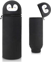 Etui in silicone con tema animale - carino 2-in-1 astuccio per matite di silicone morbido | Astuccio e tappo per matite | Astuccio per scuola e ufficio (pinguino nero)