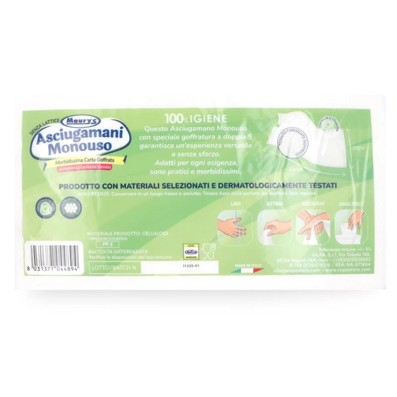 MAURY'S ASCIUGAMANI MONOUSO CARTA GOFFRATA MORBIDA 20PZ 35X65 CM