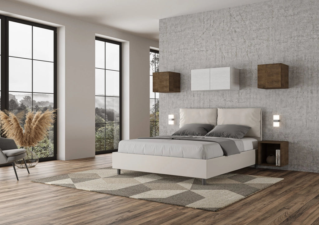 BS COM Letto matrimoniale contenitore imbottito 160x210 similpelle bianco