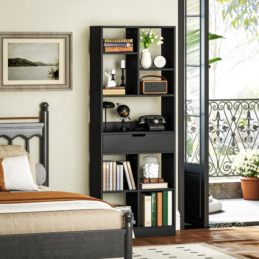 Libreria con cassetto e ripiani aperti ¨C Xylo ¨C Nero 60x26x158 cm
