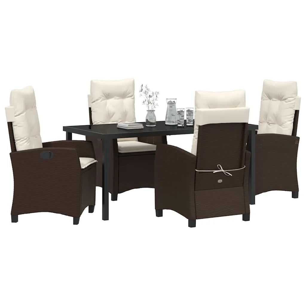 Set da Pranzo per Giardino con cuscino 5 pcs Marrone polyrattan