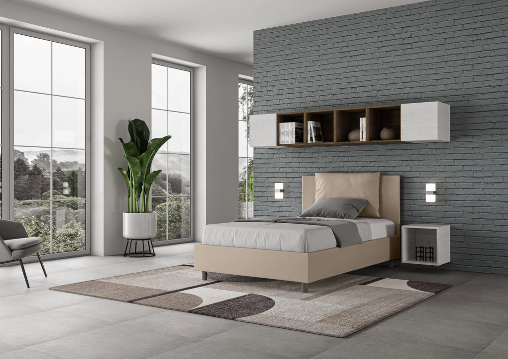 BS COM Letto una piazza e mezza contenitore imbottito 120x200 similpelle tortora