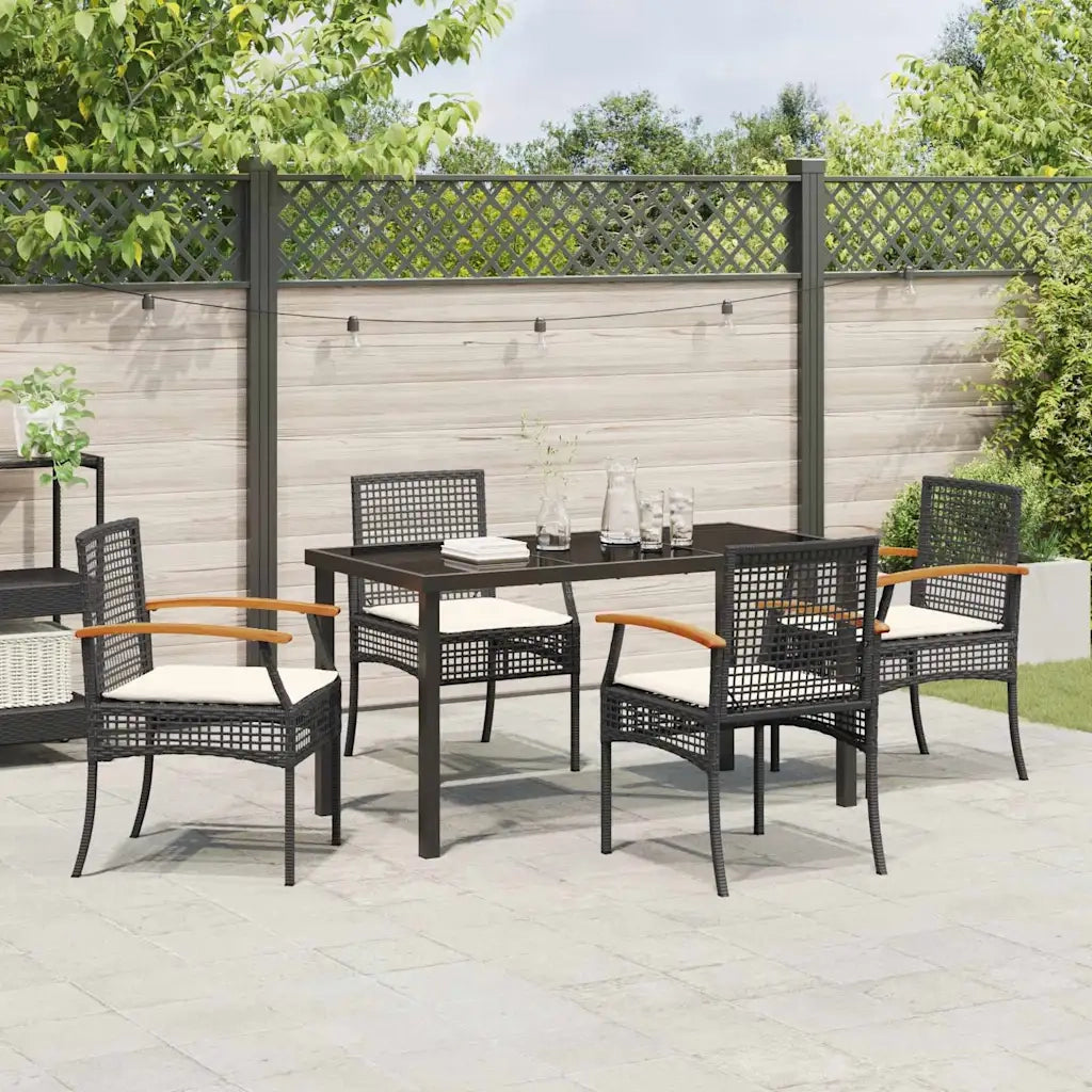 Set da Pranzo per Giardino 5 pcs Nero polyrattan