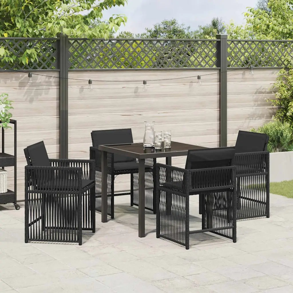 Set da Pranzo per Giardino 5 pcs Nero polyrattan