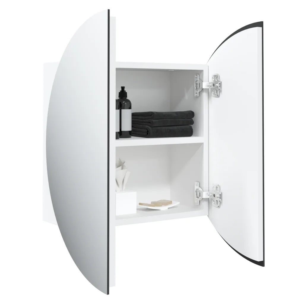 Armadio da Bagno | Mobile da Bagno con Specchio Rotondo e LED Bianco 47x47x17,5cm