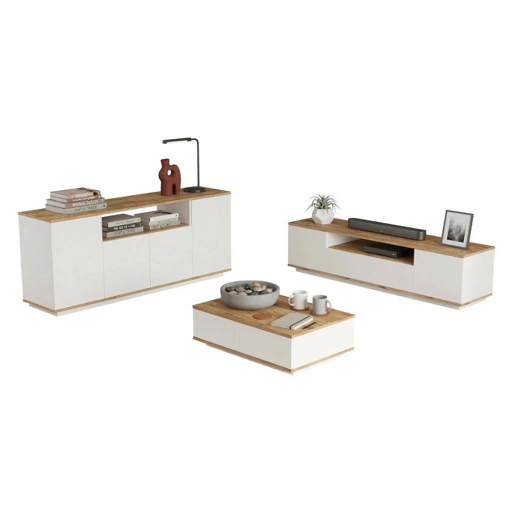 Robella, set Mobili da Soggiorno Modulabile, Marrone Rovere Nodi