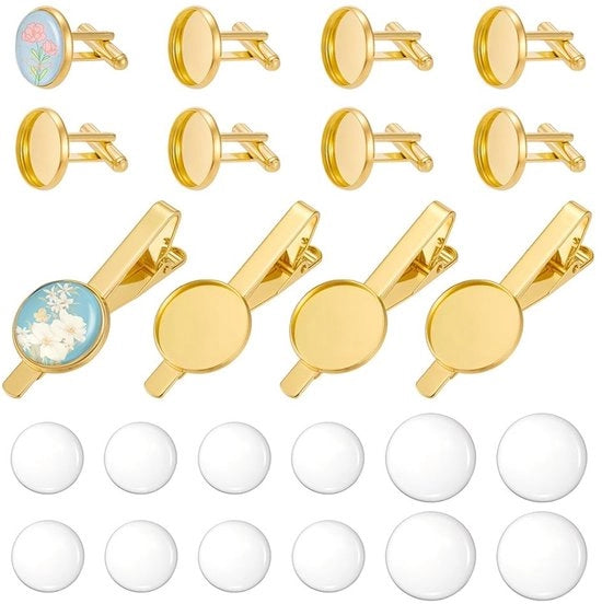 Set di manopole DIY - 12 pezzi in ottone - Clip da cravatta dorata - Cammeo in vetro - Regalo di fidanzamento - Ideale per camicie - Dasspeld