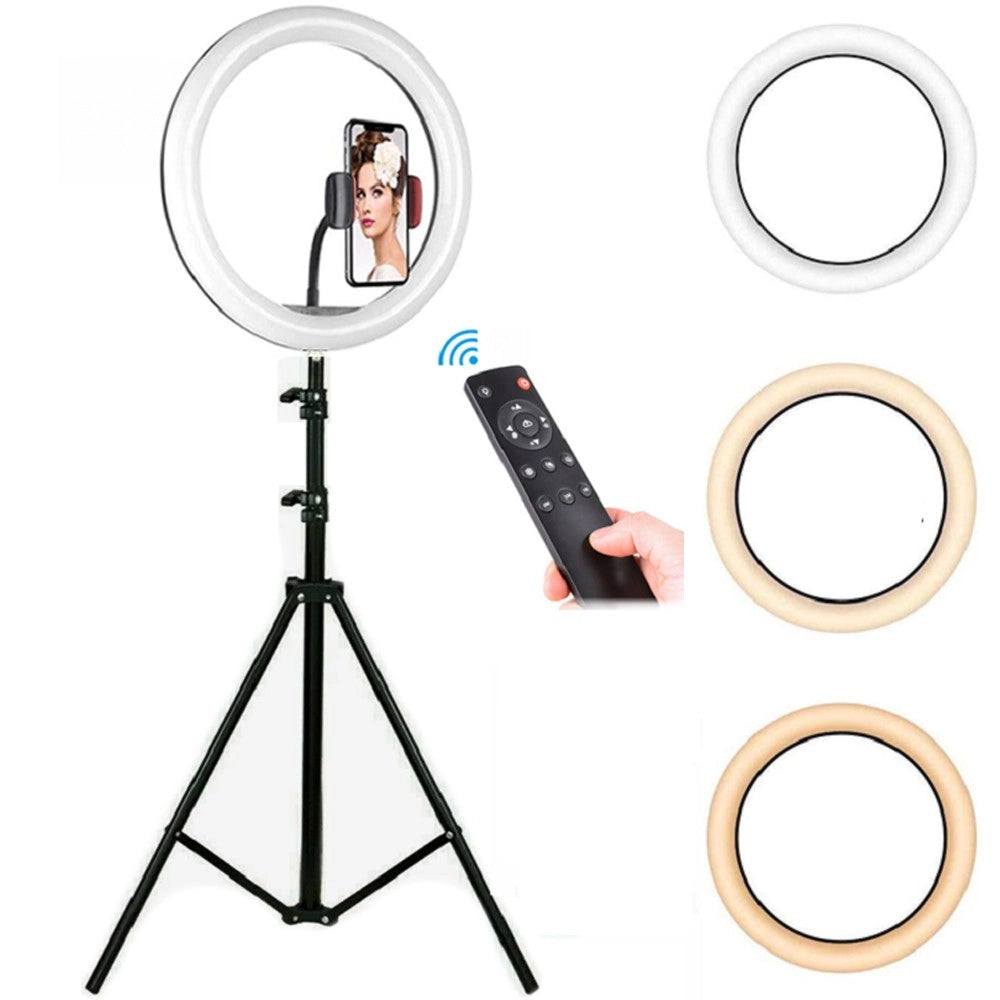 Trade Shop - Lampada Anello Ring Led Yq-320b Selfie Treppiedi Regolabile + Telecomando -