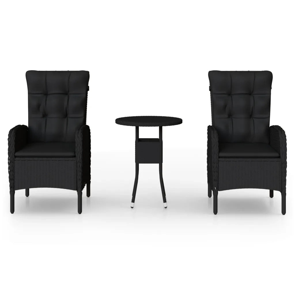 Set da Bistrot per Giardino 3 pz in Polyrattan Nero