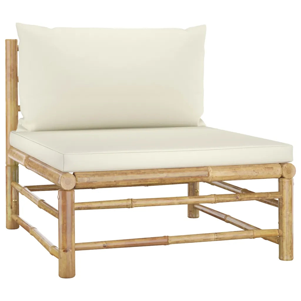 Set Divani da Giardino 4 pz con Cuscini Bianco Crema in Bambù 3058243