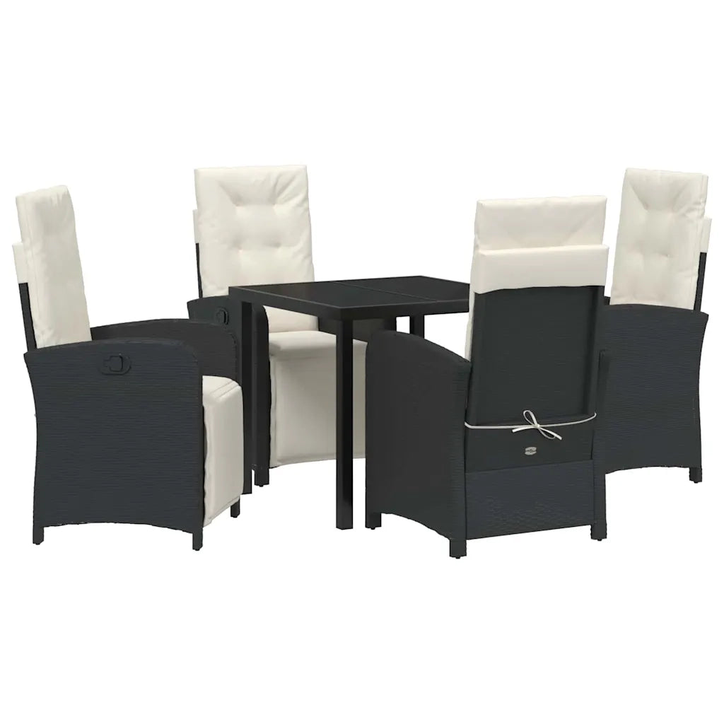 Set da Pranzo per Giardino con cuscino 5 pcs Nero polyrattan