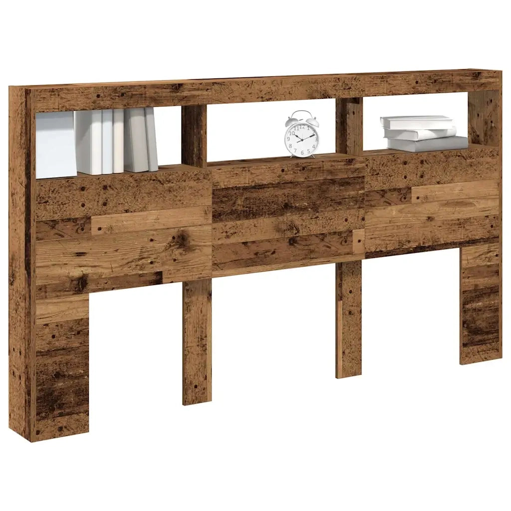Testiera con Contenitore a LED-Testiera con Ripiani Legno Antico 180x17x102 cm