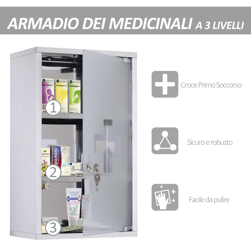 Armadietto medicinali in acciaio inox con serratura ¨C zephmum ¨C 50x30x18cm