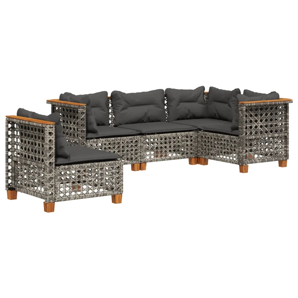 Set Divano da Giardino 5 pz con Cuscini Grigio in Polyrattan 3261837
