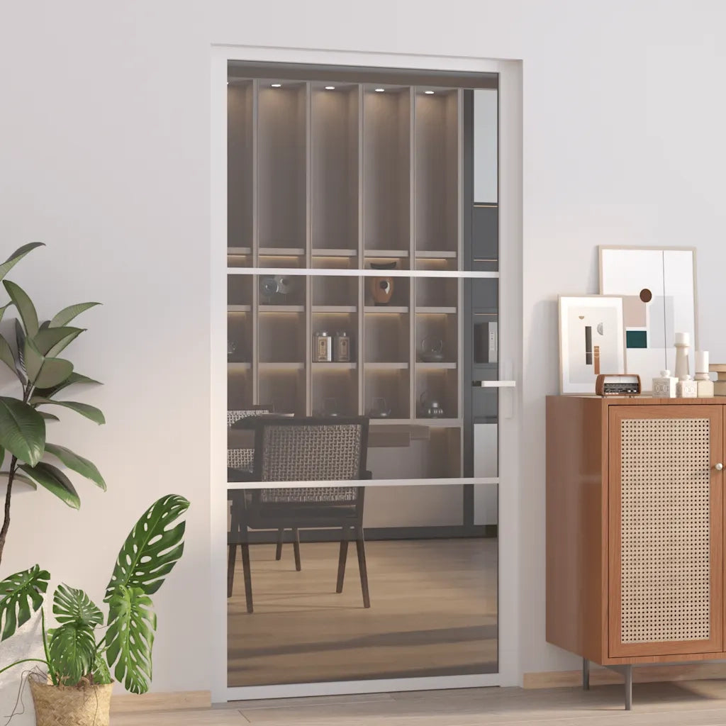 Porta Interna 102,5x201,5 cm Bianca in Vetro ESG e Alluminio 350587