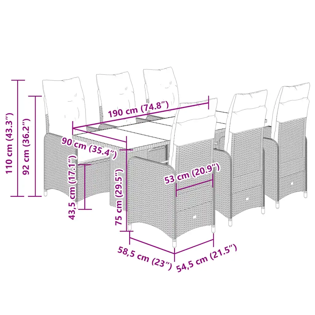 Set da Bistrò da Giardino 7 pz con Cuscini Nero in Polyrattan 3276996