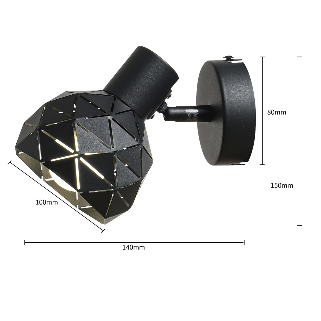 Applique Reus nera 1 luce E14 metallo Light Prestige