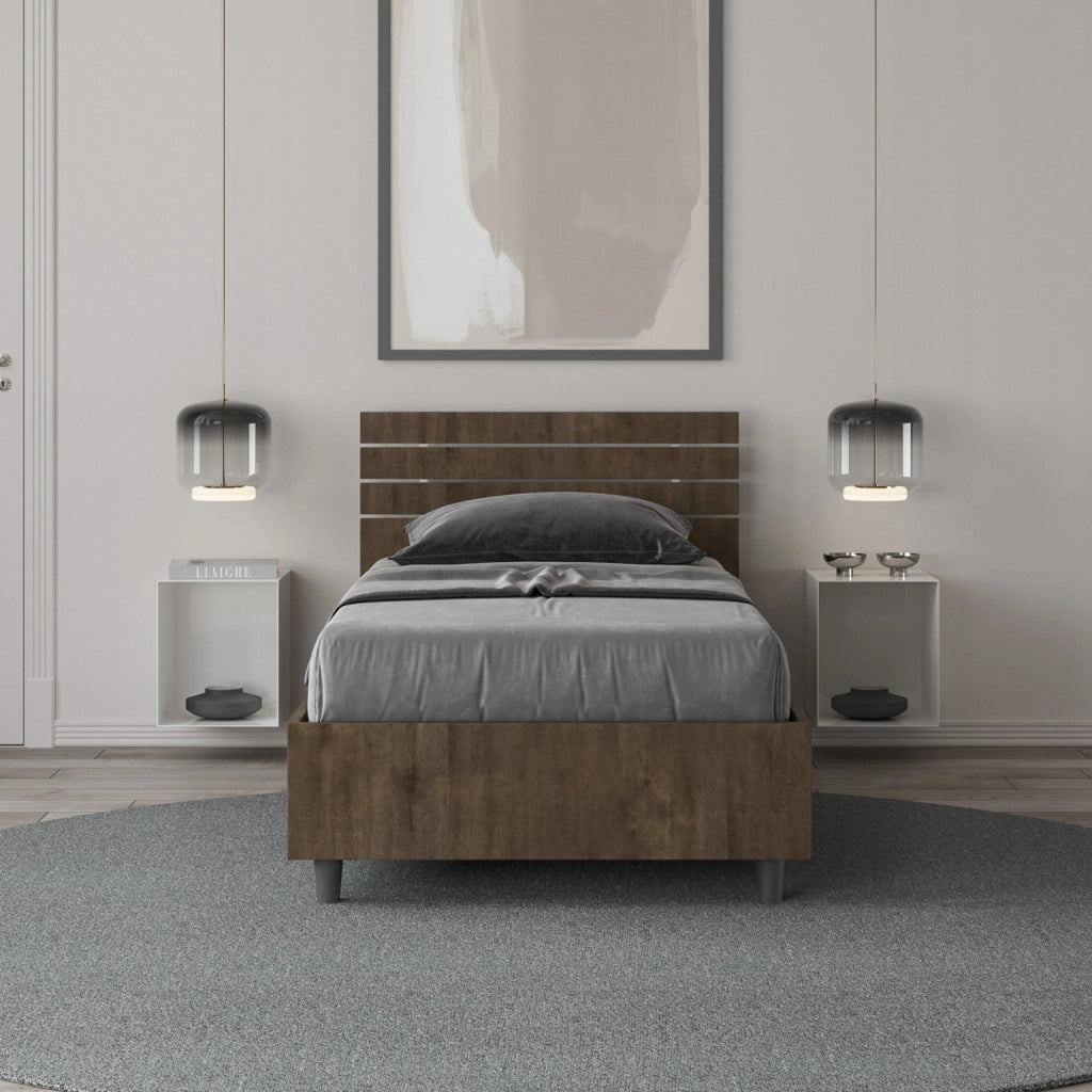 BS COM Letto singolo con rete 80x200 testata dritta con doghe noce