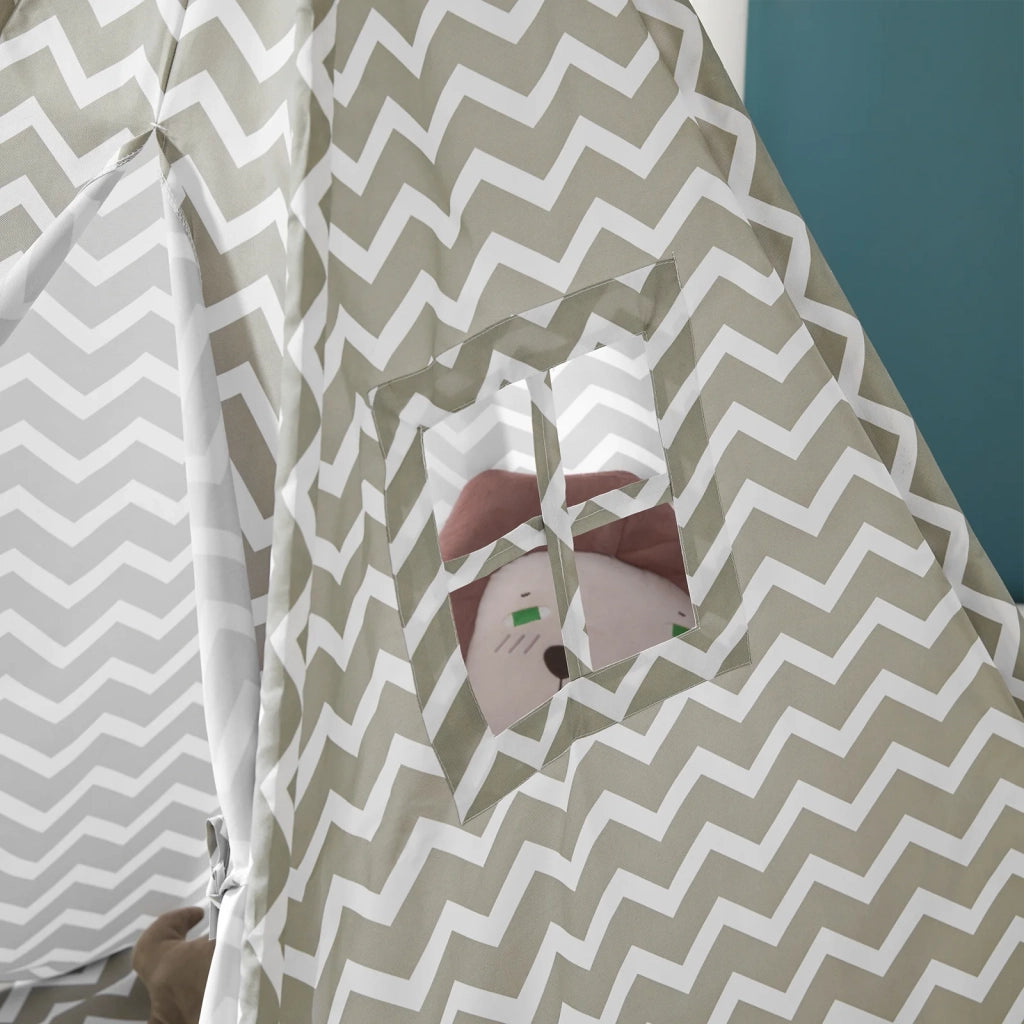 Tenda Indiani Bambini Casa per Bambini con 1 portella e 1 Finestra Righe bianco sporco OSS03,IT
