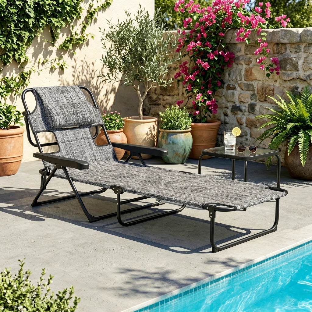 Poltrona da Giardino Pieghevole ¨C Minimal ¨C Grigio 145x72x89 cm
