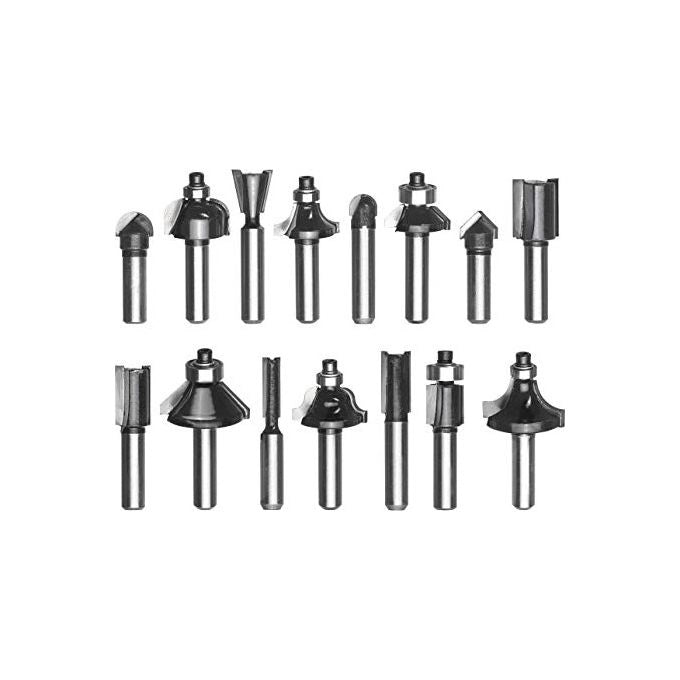KWB 49757291 Set 15 Frese per Legno in Metallo Duro Gambo 8 mm Diametri 6-32 mm Scanalature Smussi Profili in Cassetta di Legno