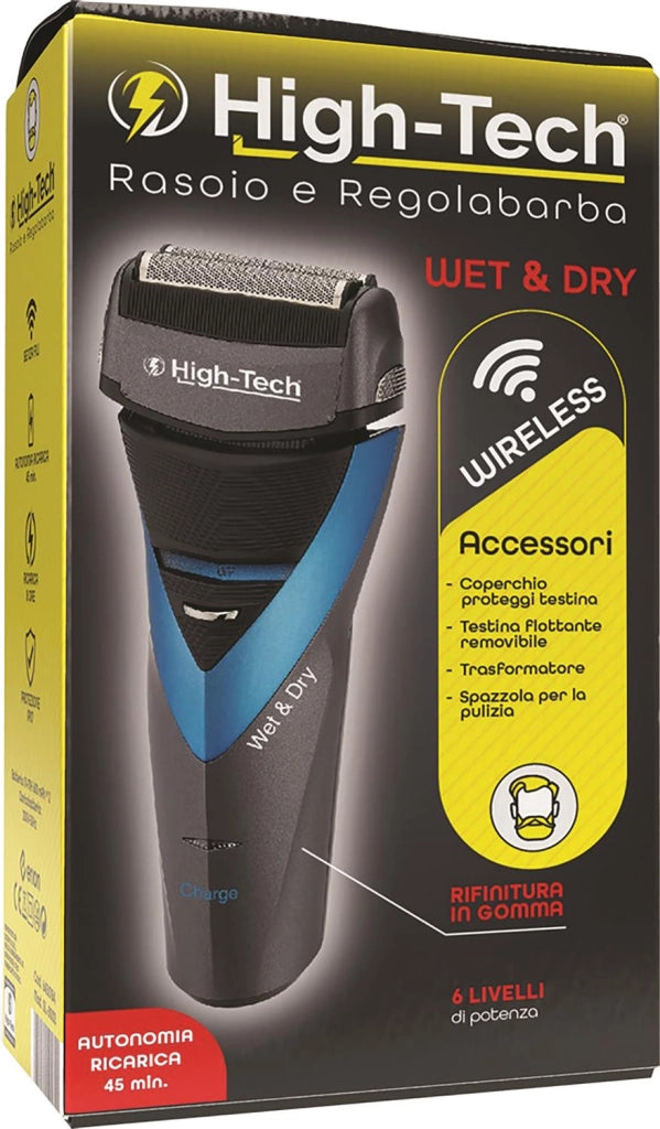HIGH-TEC RASOIO E REGOLA BARBA WET & DRY WIRELESS 6 LIVELLI DI POTENZA AUTONOMIA RICARICA 45 MINUTI