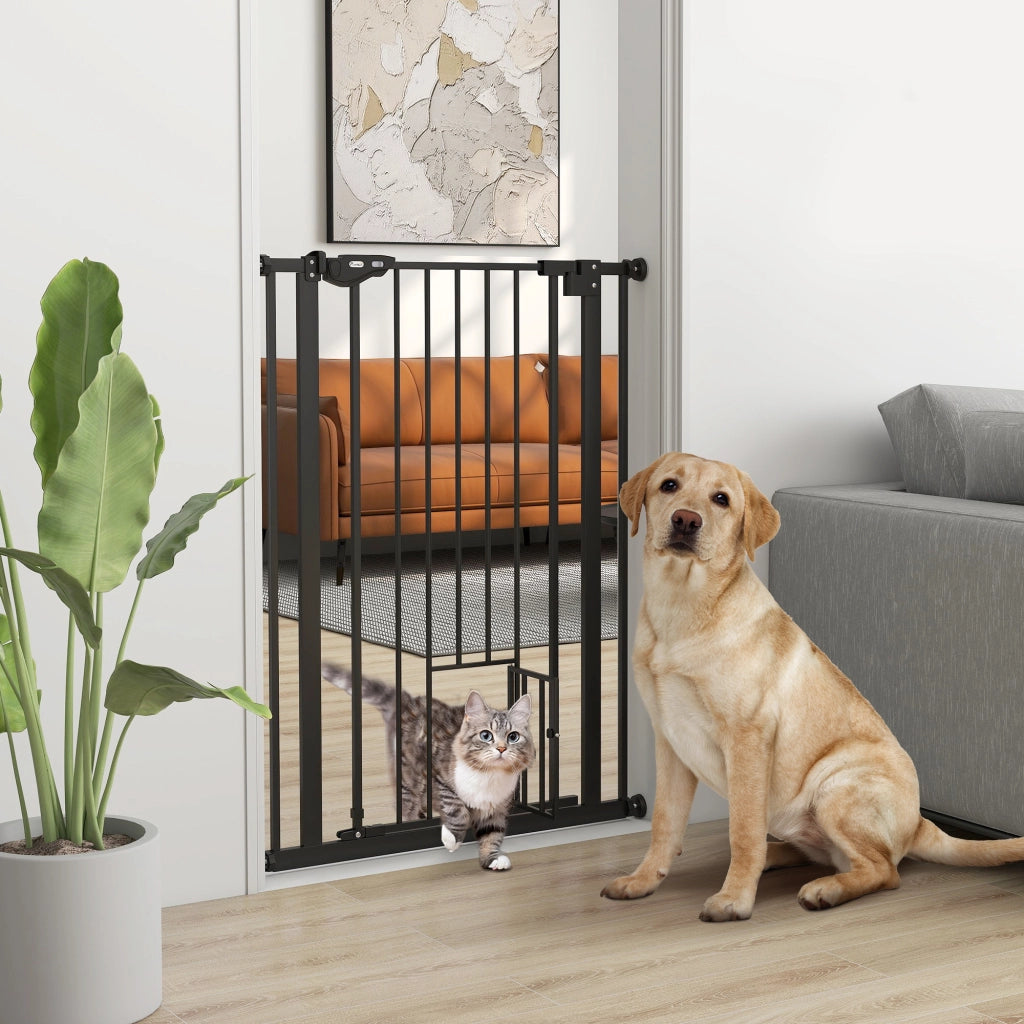Cancellino per Cani Regolabile con Porta Piccola e Chiusura Automatica ¨C Minimal ¨C 74-80x104cm, Nero