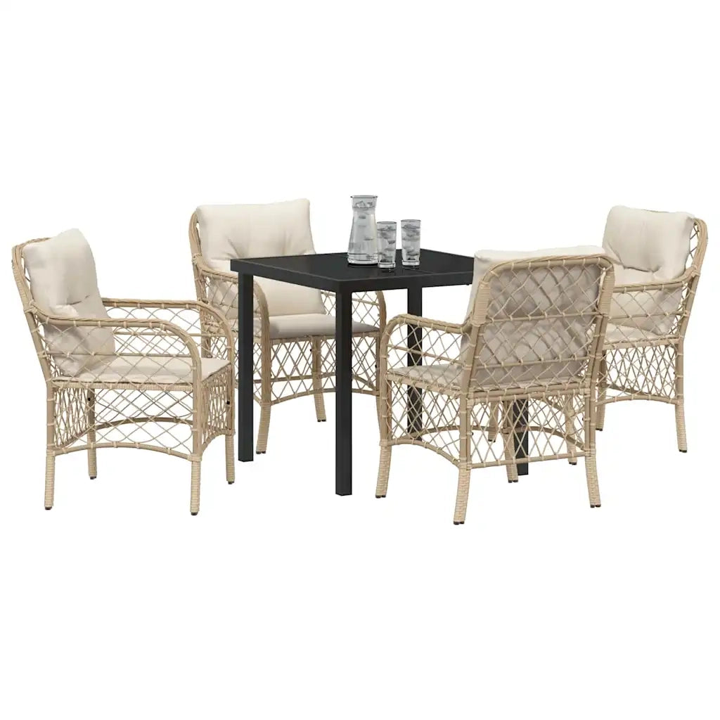 Set da Pranzo per Giardino con cuscino 5 pcs Beige polyrattan