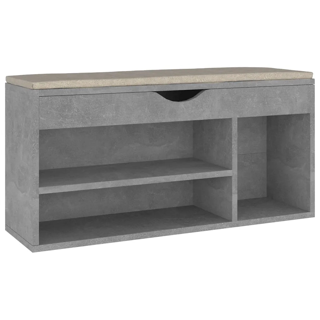 Panca-Sgabello Scarpe con Cuscino Grigio Cemento 104x30x49cm Multistrato