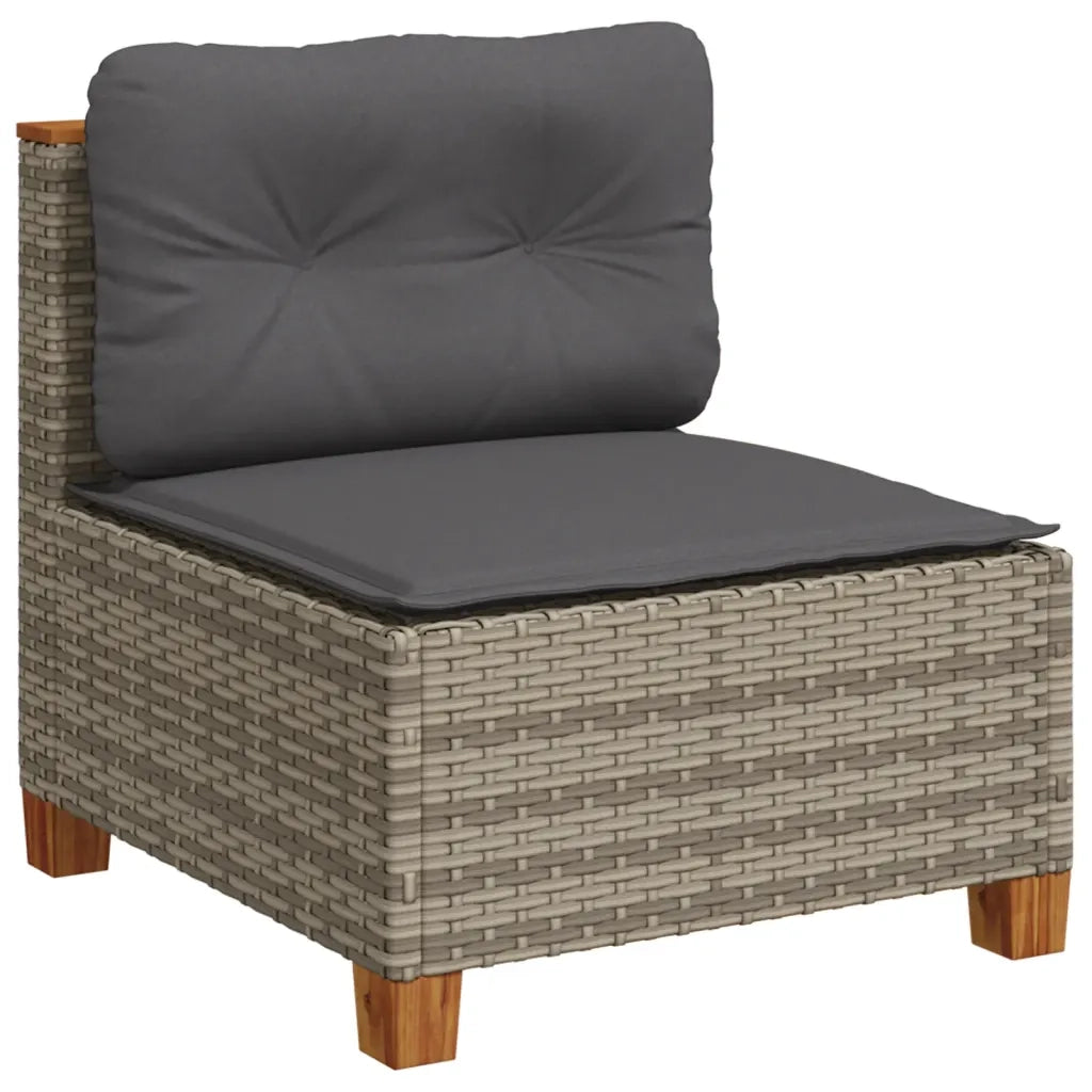 Divano Giardino Senza Braccioli con Cuscini Grigio Polyrattan 365906