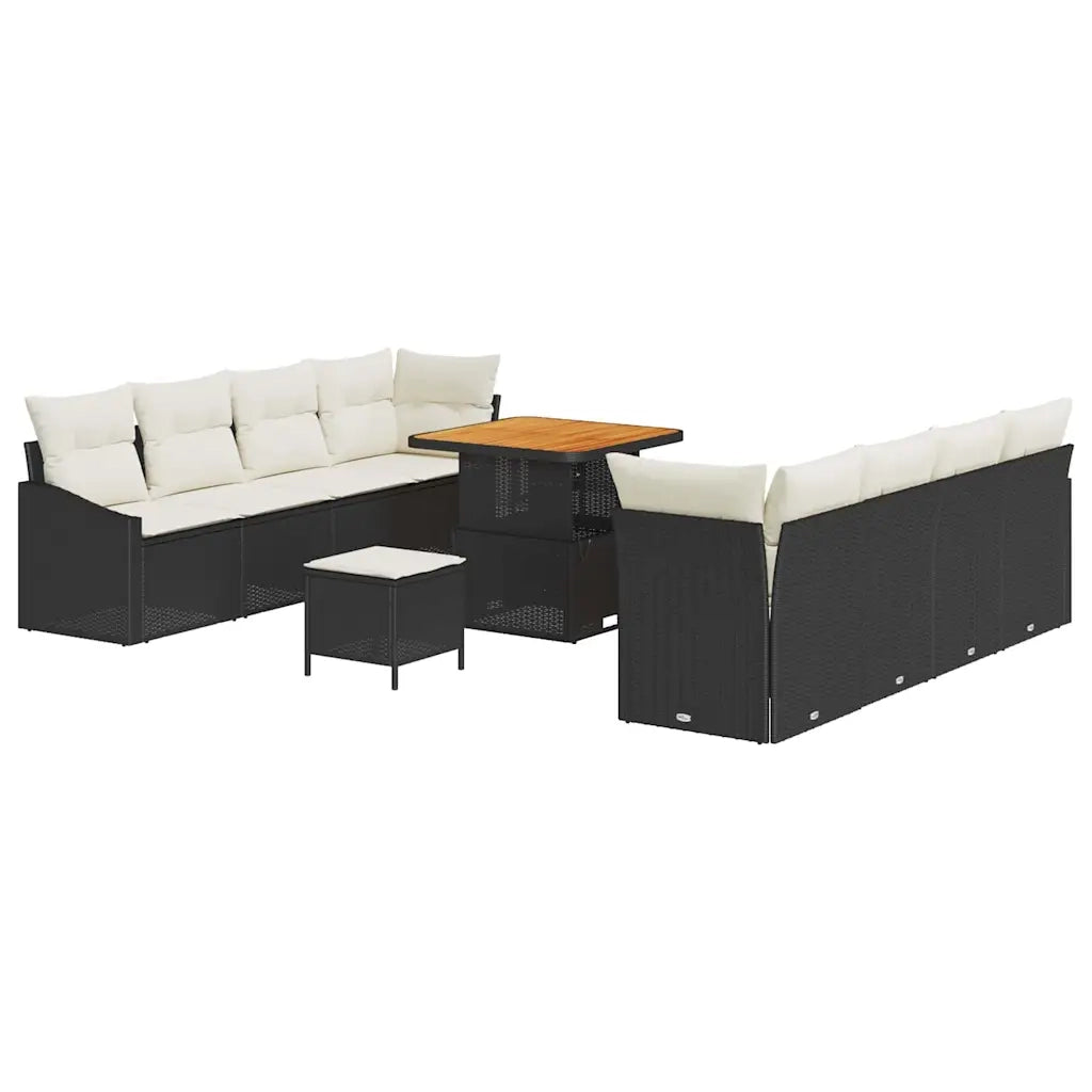 Set Divano da Giardino con cuscino 11 pcs Nero polyrattan