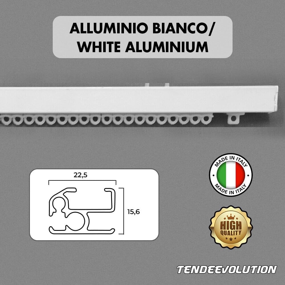 Binario Scorritenda Lineare in Alluminio Bianco da Soffitto, Movimento a Strappo - Bastone per Tenda Retto e Robusto, Lunghezza 280cm