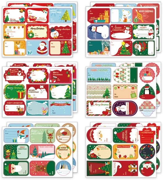 Sticker di Natale 108 pezzi - Autoadesivi - Etichette di regalo - Decorazione - Attività di ricreazione - Motivi festivi - 12 fogli 18 x 13 cm - Etichette di regalo autoadesive